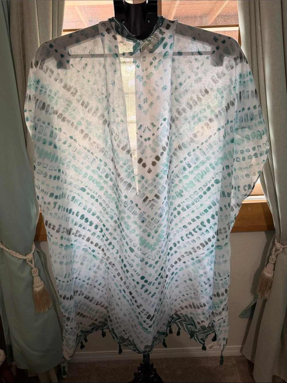 Lightweight Teal Patterned Sheer Kimono - Unbranded